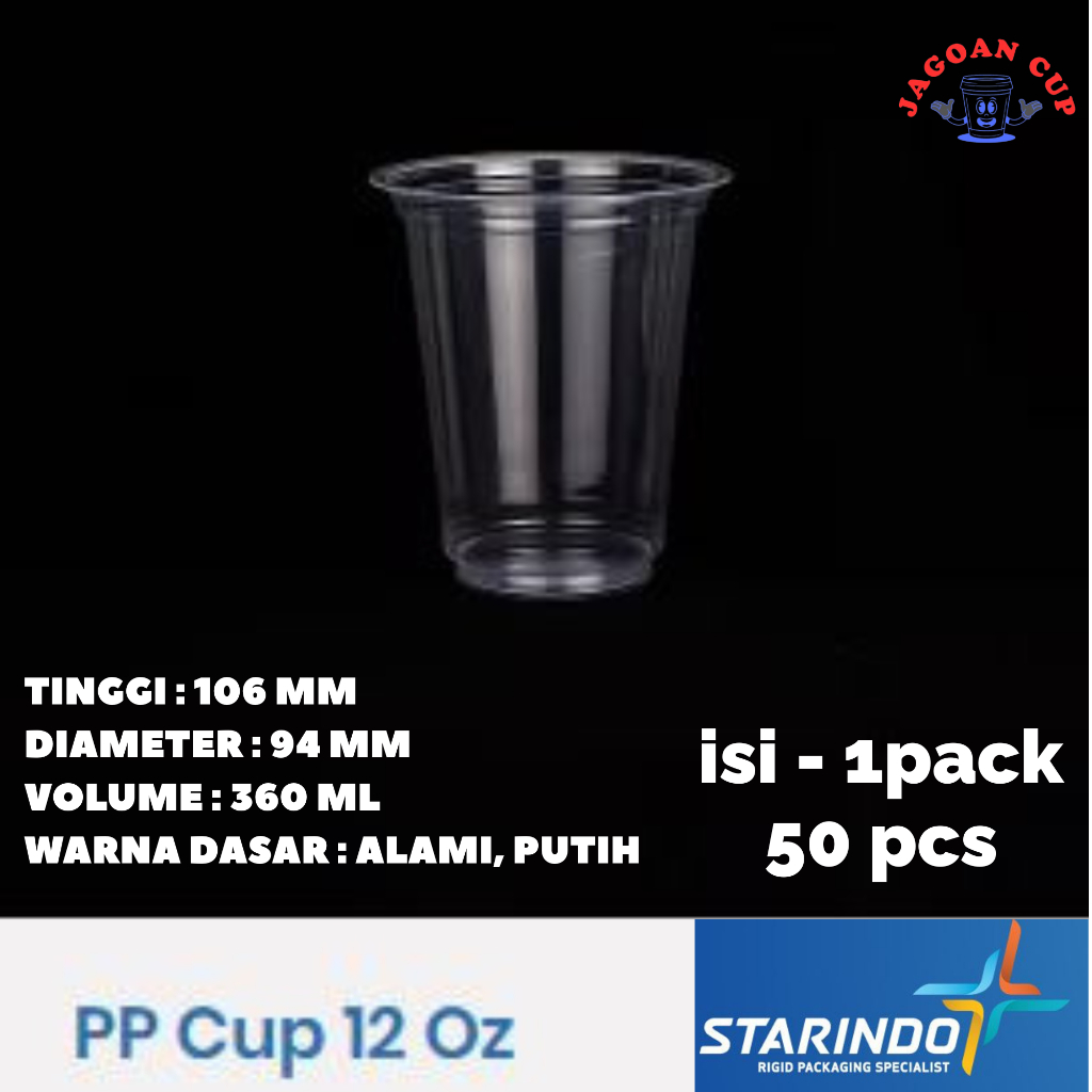 Gelas Plastik 12 Oz Polos DATAR/FLAT  Starindo / Pp Cup Starindo 12 Oz