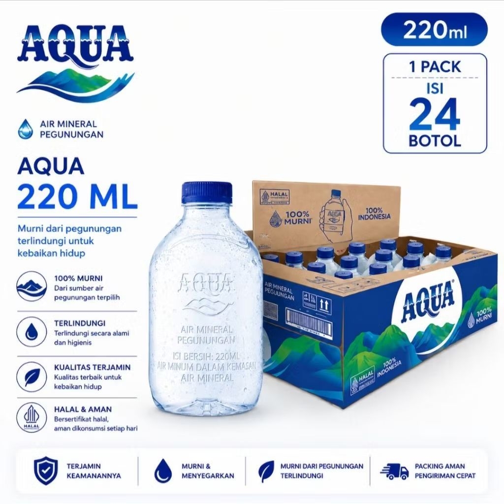 Air Mineral AQUA Cube Botol Mini 220ml 24 Botol