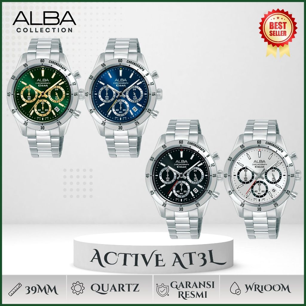 ALBA Active Chronograph Jam Tangan Pria Original Quartz Stainless Steel 10 Bar
