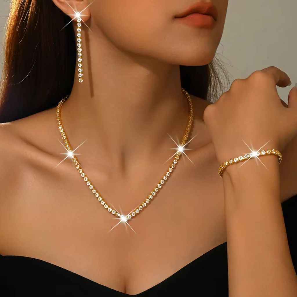 3in1 Gold Perhiasan Set Kalung Pesta Set Anting Gelang Emas Perhiasan Pesta Wanita