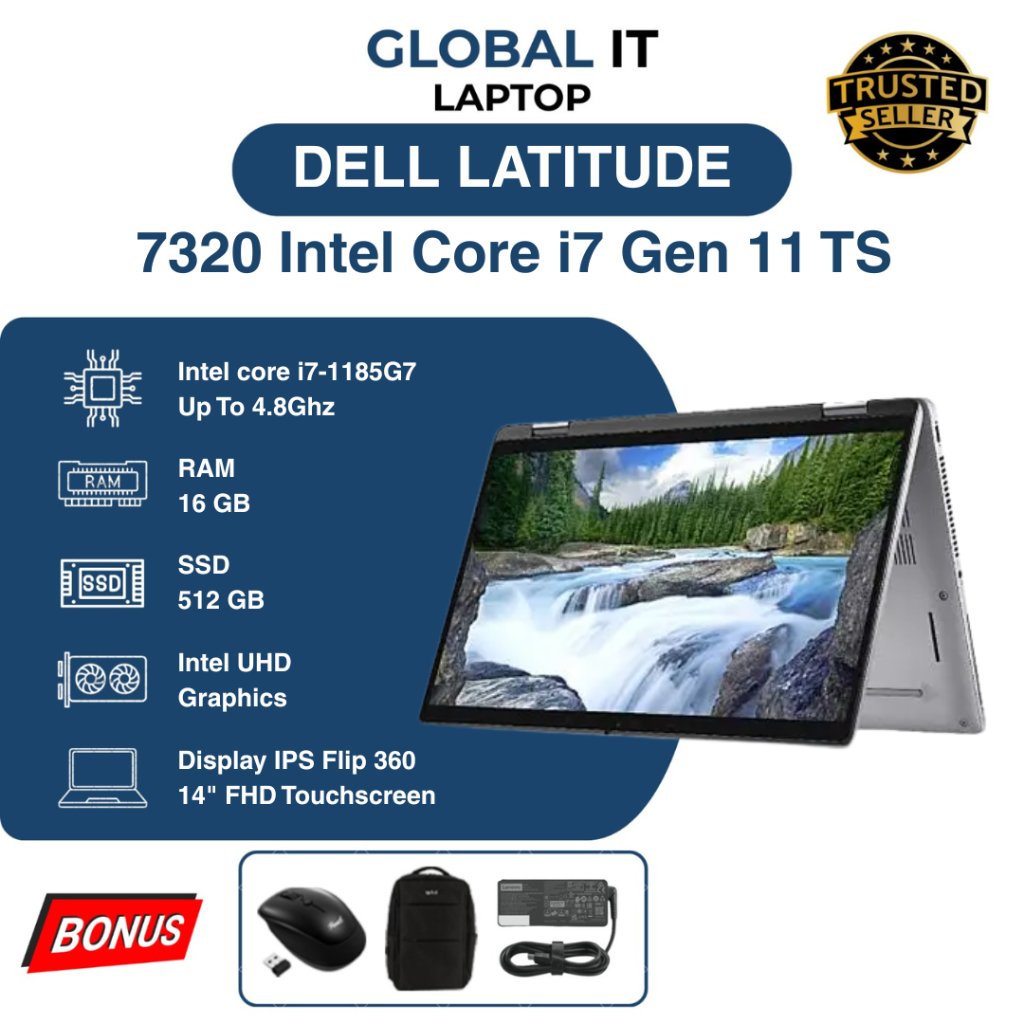 DELL LATITUDE 7320 CONVERTIBLE LAPTOP i7 GEN 11 TS RAM 16GB SSD 512GB - Laptop Second Bergaransi