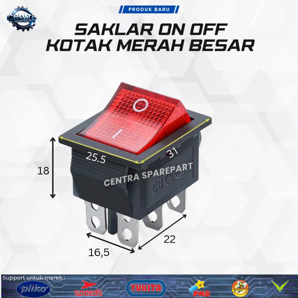 Saklar ON OFF Mobil Mainan Aki Anak Tombol Power Kotak Merah Besar Switch Lampu Rocker Mobil Remot C