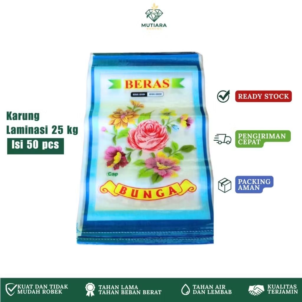 Karung Beras Bunga 25 Kg isi 50 pcs - Karung Laminasi Super premium