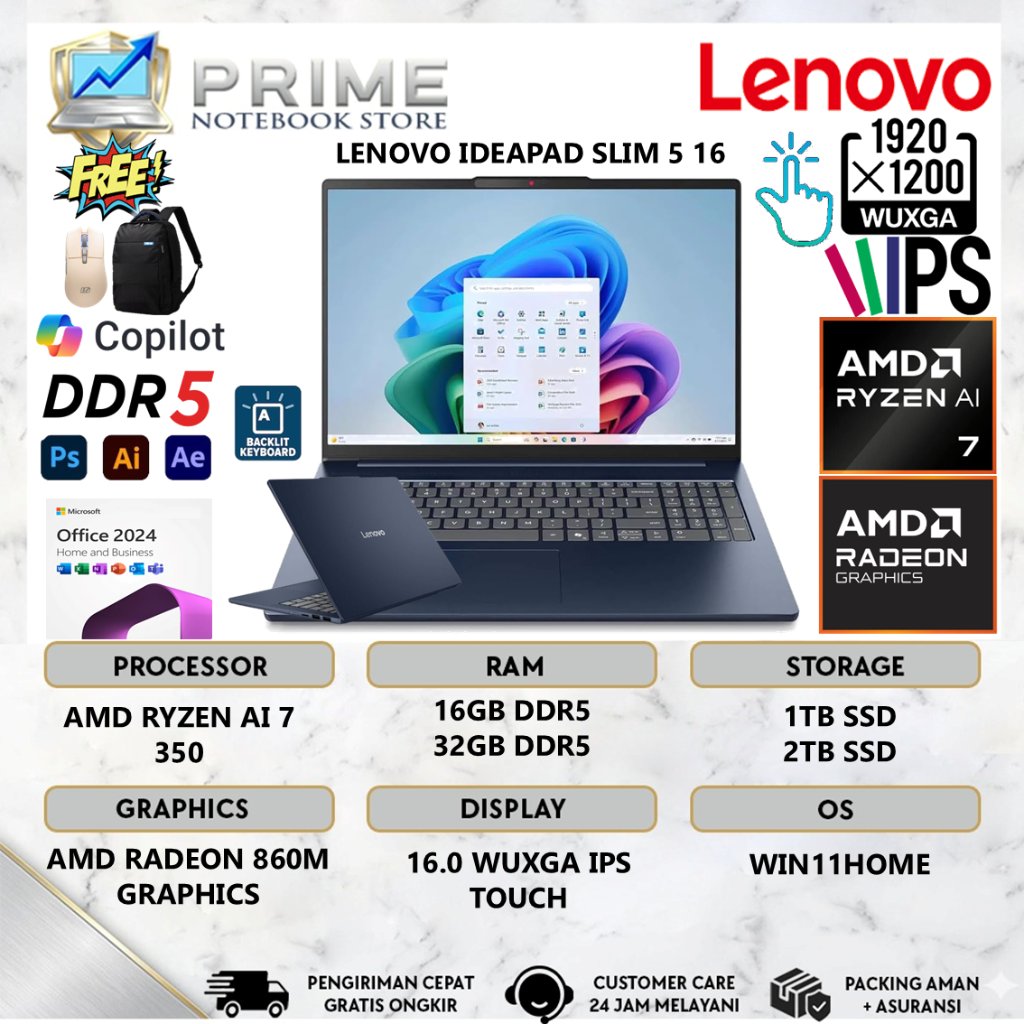 [BARU] Lenovo IdeaPad Slim 5 16 Ryzen AI 7 350 | Slim 3 15 Ryzen 7 8840HS 40GB DDR5 1TB SSD WUXGA IP
