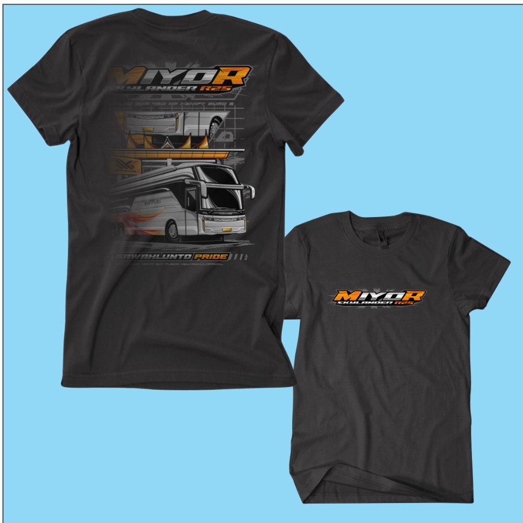 Kaos T-Shirt Hitam MIYOR Skylander R25 Print Depan Belakang Bus Tour