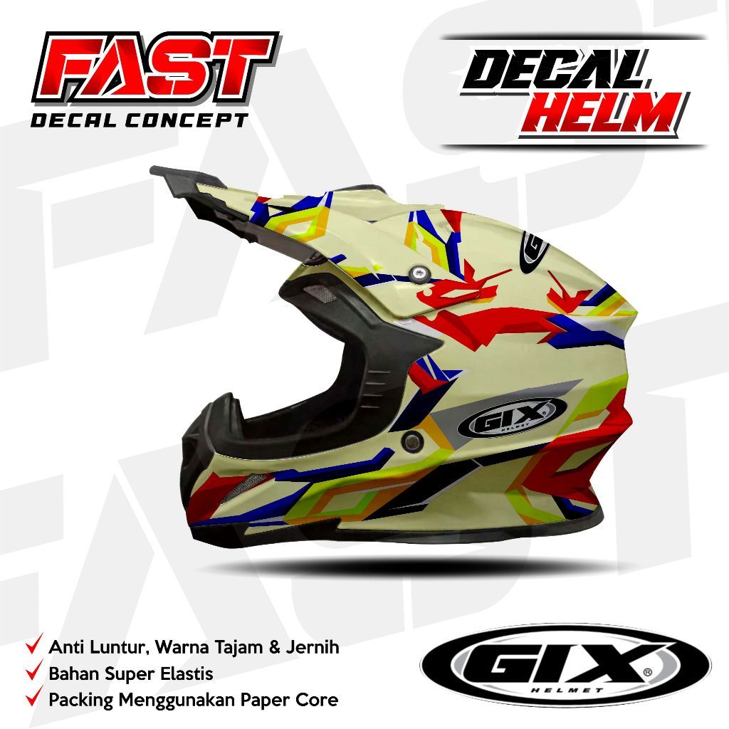 Decal stiker helm GIX CROSS Motif  Racing  Cross Livery HELM GIX CROSS Simpel Design For Offroad Sti