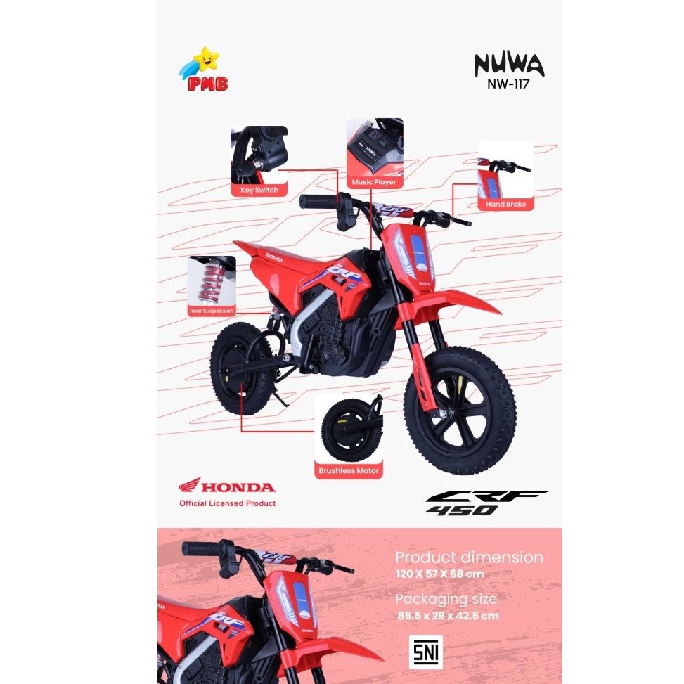 Motor Trail Aki Anak Nuwa NW-117 24volt Motor Cross Honda CRF 450