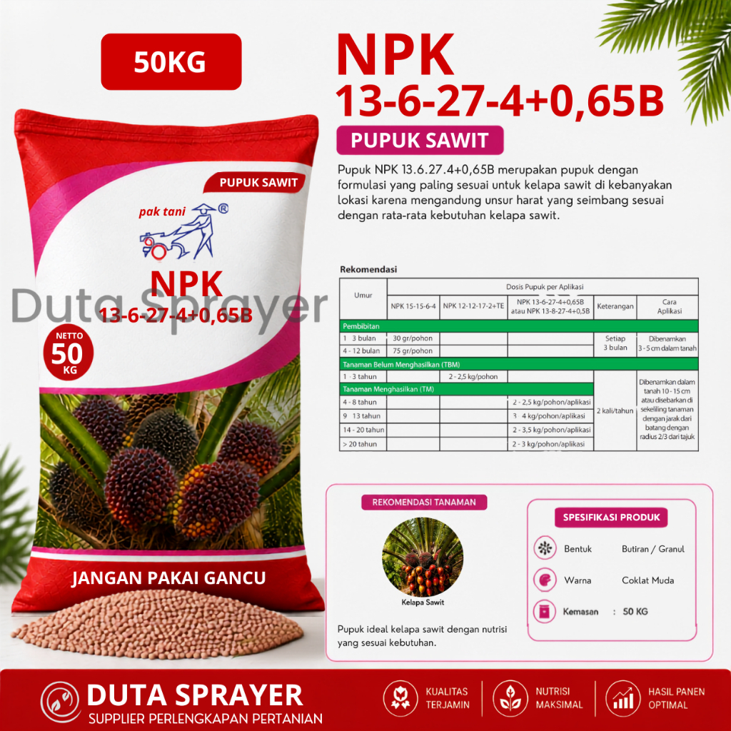 NPK 13-6-27-4 +0,65B Pak Tani 50 kg