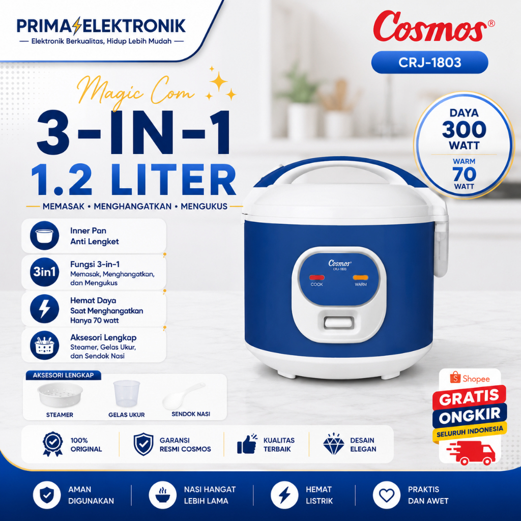 Rice Cooker Cosmos CRJ 1803 1.2L /CRJ 1803/CRJ-1803/CRJ1803/RICE COOKER ORIGINAL COSMOS/GARANSIRESMI