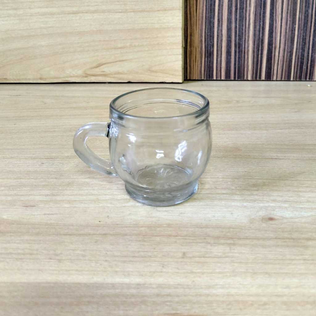 Gelas Cangkir Kaca Kecil Bening Dengan Gagang