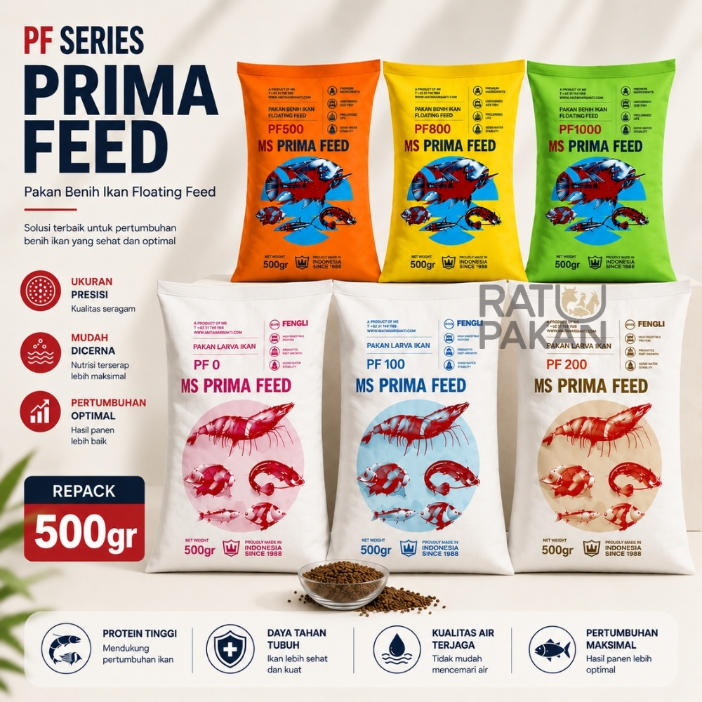 REPACK 500 GR | PF0 PF100 PF200 PF500 PF 800 PF1000 Pakan Benih Larva Ikan Prima Feed PF 500 GR - Pa