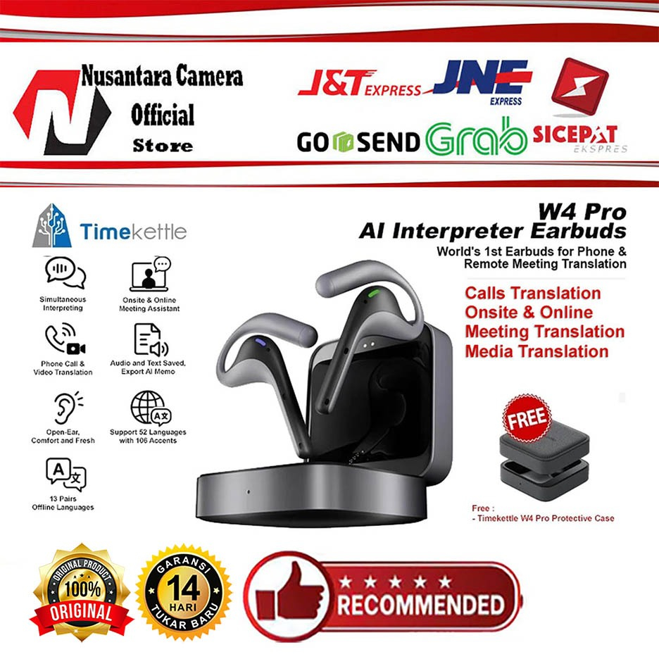 TIMEKETTLE W4 PRO TRANSLATOR EARBUDS Real Time AI Interpreter Earbud Translation Garansi Resmi