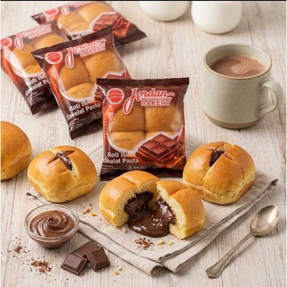 Roti Isi Coklat Pasta Jordan Bakery Halal Snack 1Pack isi 5Pcs