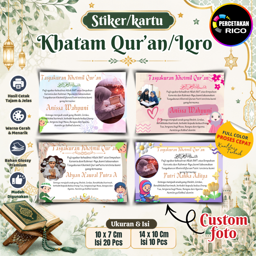 ( isi 20pcs, 10pcs ) P2 Kartu / Stiker Khotmil Quran/Khotmil Iqro/Khatam quran