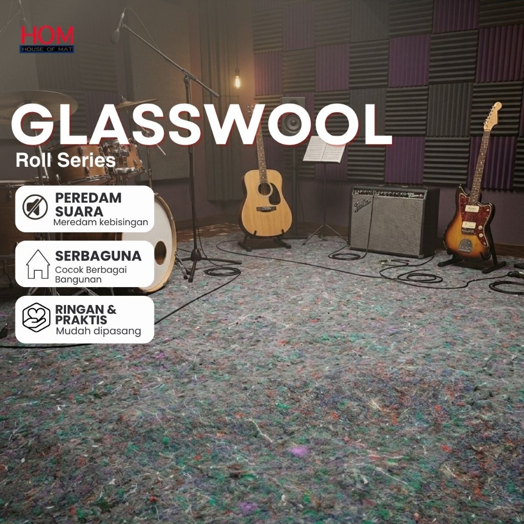Glasswool Peredam Suara Dinding 10mm | Anti bocor suara kamar/ studio- Lebar 2M