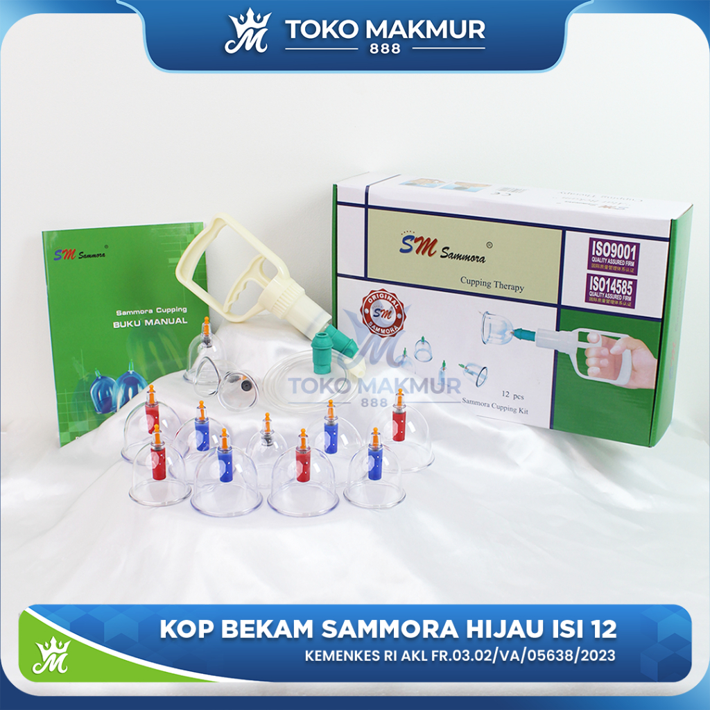Kop Bekam Angin isi 12 pcs Alat Bekam Sammora Hijau SM / Kop Bekam Sammora isi 12 Kop Lengkap Origin