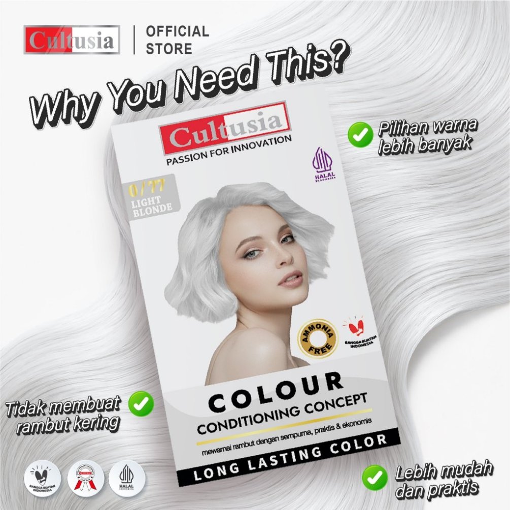 Cultusia Cat Rambut Hair Color Light Blonde 0/77 30 ML