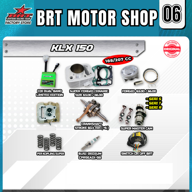 PAKET TRABAS SUPER 6 11 15 20 BRT KLX 150, DTRACKER 150 Paket Bore Up 188 / 207 CC