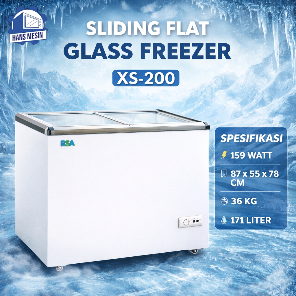 RSA FREEZER SLIDING KACA 171 LITER / SLIDING FLAT GLASS FREEZER (RSA) XS-200