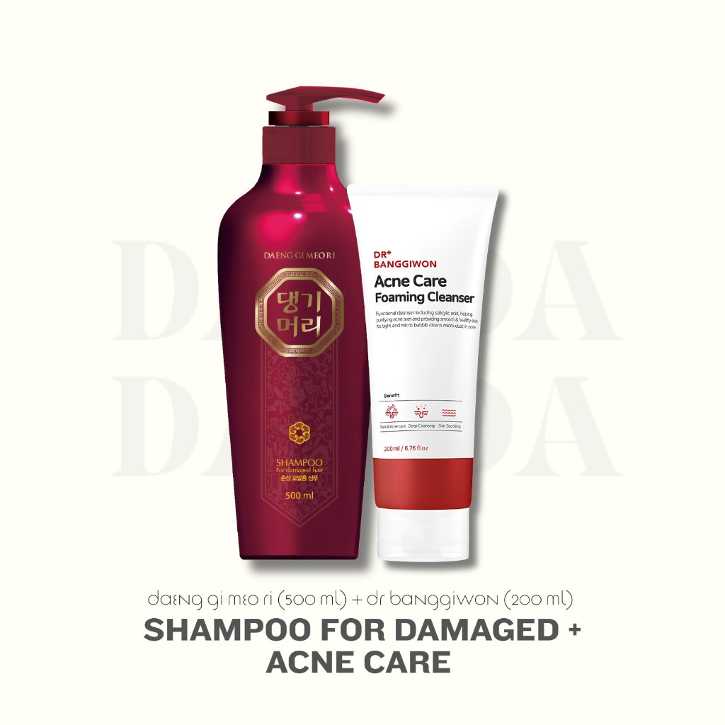 DAMOA - Shampoo for damaged 500ml + Acne Care foaming cleanser 200ml - Shampoo rambut rusak dan berc