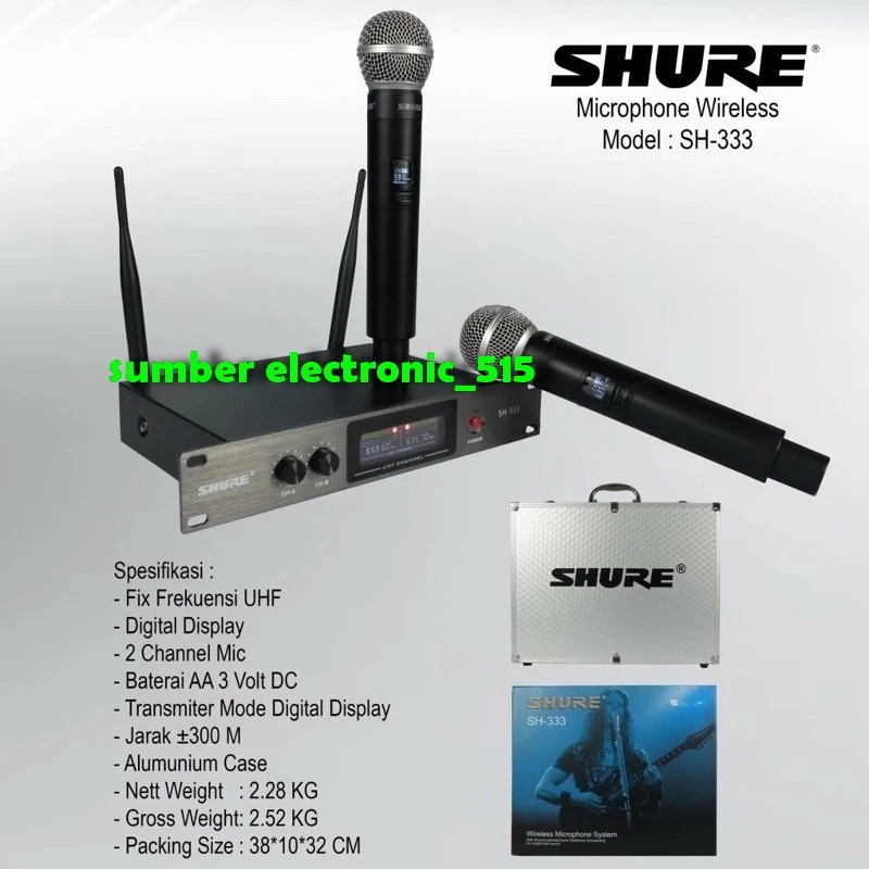 Mic Wireless Shure SH 333 / SH333 / SH-333 Handle With Hardcase