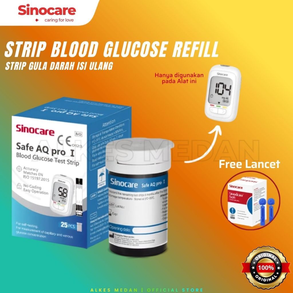 FREE JARUM ISI 25 PCS STRIP SINOCARE  AQ SAFE PRO I STRIP GULA DARAH ALKES MEDAN OFFICIAL SHOP