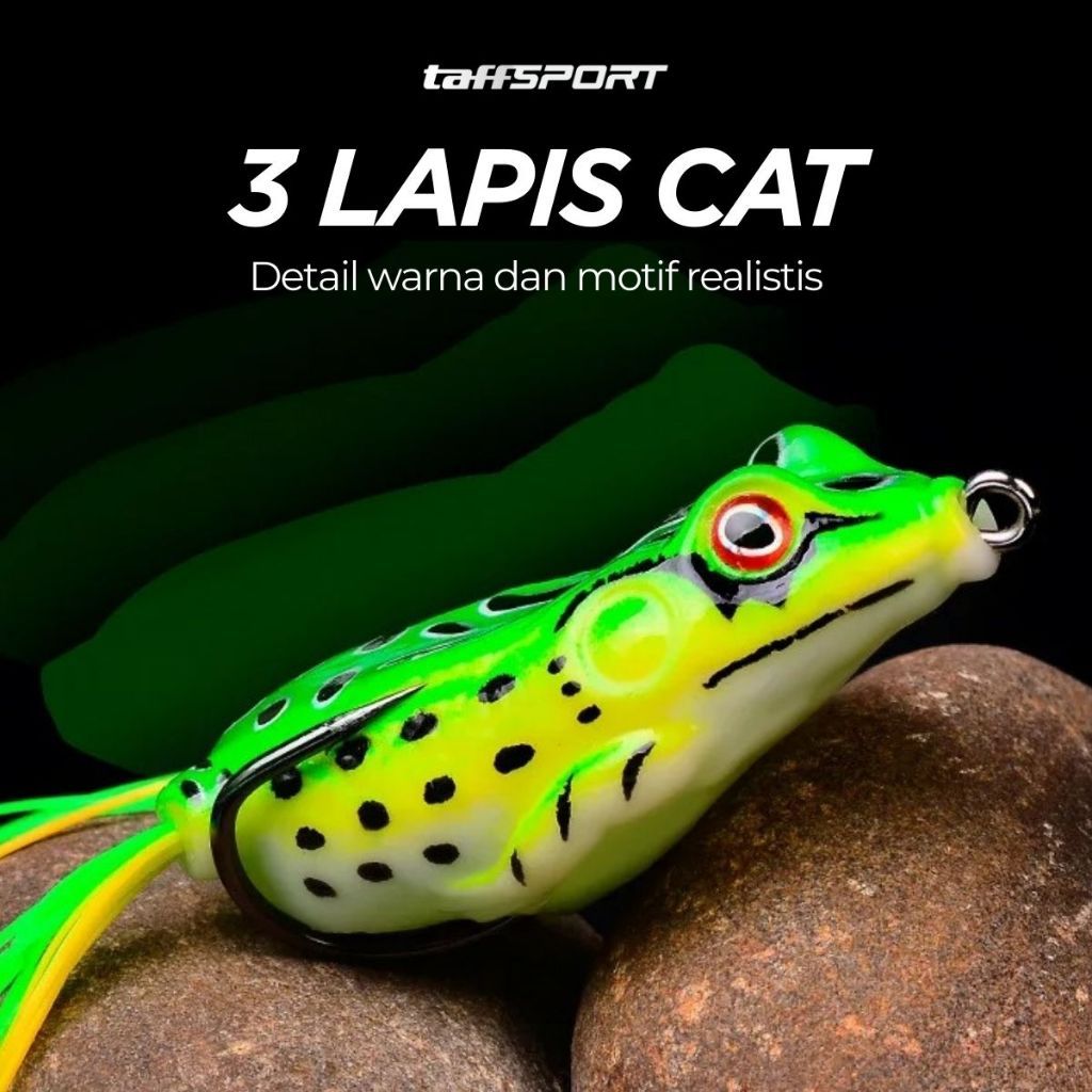 ANTI NYANGKUT TaffSPORT Umpan Pancing Kodok Soft Frog 6cm Double Hook Casting Gabus Toman Green