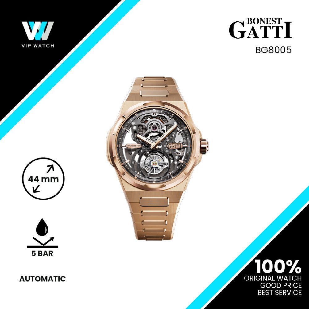 Bonest Gatti Tourbillon Automatic Watch Sapphire Crystal Stainless Steel Men's Watch BG8005