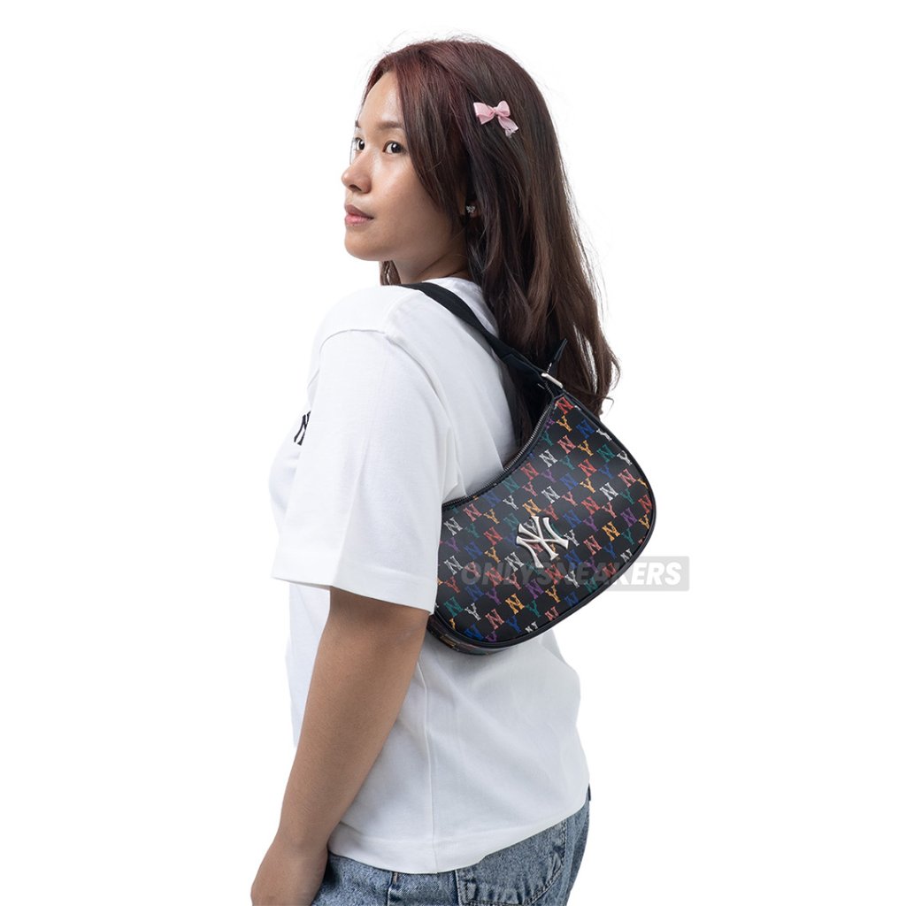 MLB NEW YORK YANKEES MONOGRAM RAINBOW HOBO BAG BLACK