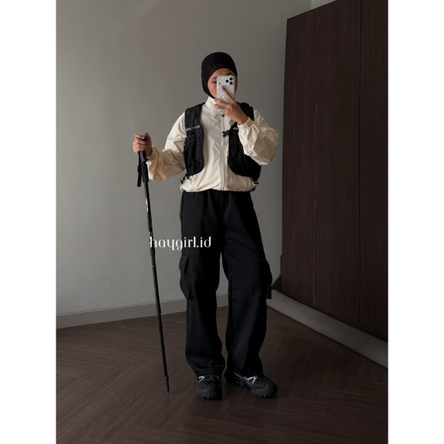 Haygirl - Celana Cargo Hiking Pants Pria Wanita - Celana Trackpants Cargo - Celana Kasual Harajuku C
