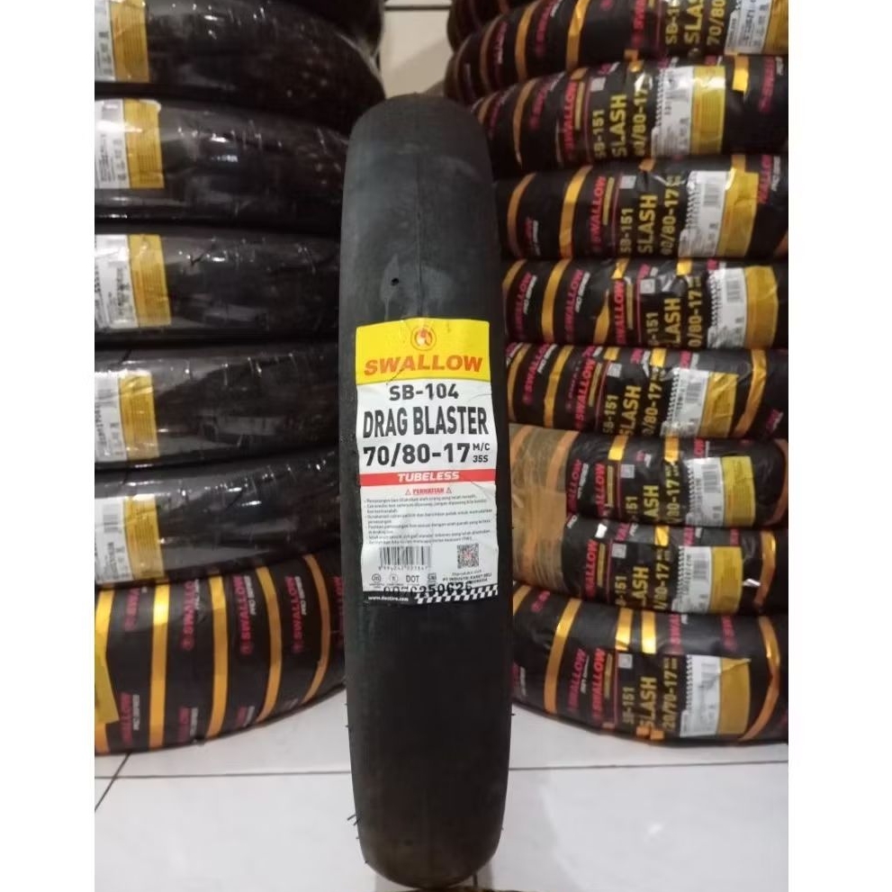 Ban Luar SWALLOW Drag Blaster 70/80-17 Tubeless Soft Compound, Ban Luar bertipe Slick (tanpa motif)