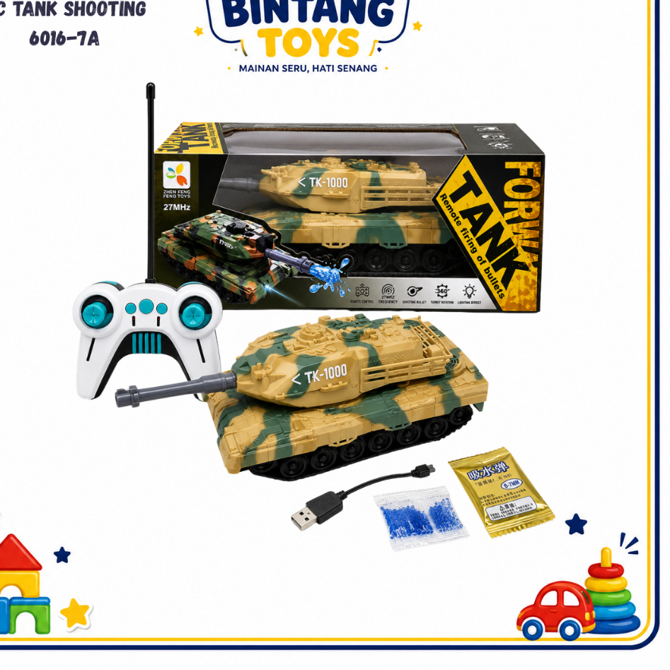BT- Mainan Kendaraan RC TANK SHOOTING Tembak Peluru Mainan Anak 6016-7A