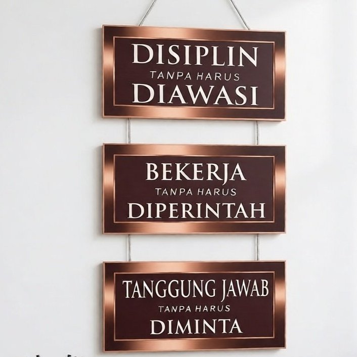 Plakat dinding motivasi tulisan DISIPLIN BEKERJA TANGGUNG JAWAB tanpa harus