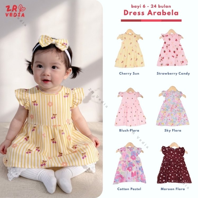 VEDIA | [FREE BANDANA] Dress Arabella uk. Bayi - 2 Tahun / Dres Katun Jepang Anak Baby Perempuan New