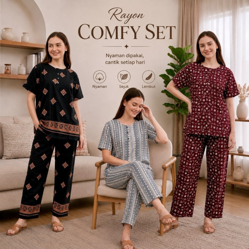 Bakul Daster - Setelan CP Rayon ANDIN One set Piyama Rayon Premium Terbaru Batik Baju Tidur Wanita A