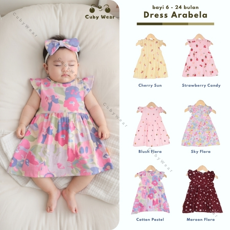 CUBY | [FREE BANDANA] Dress Arabella uk. Bayi - 2 Tahun / Dres Katun Jepang Anak Baby Perempuan New 