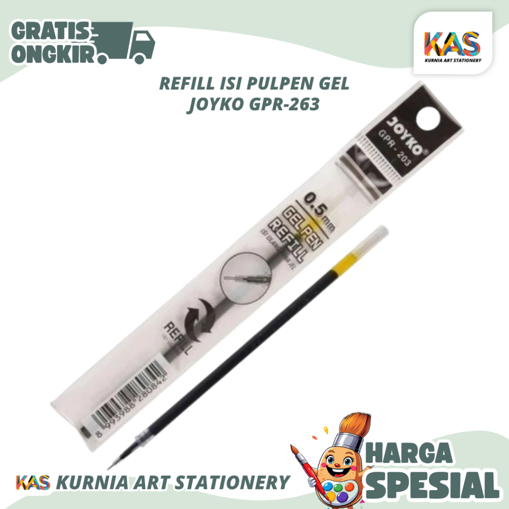 Refill Isi Pulpen Gel Joyko GPR-263 Tip 0.5 mm Tinta Biru Dan Hitam Satuan