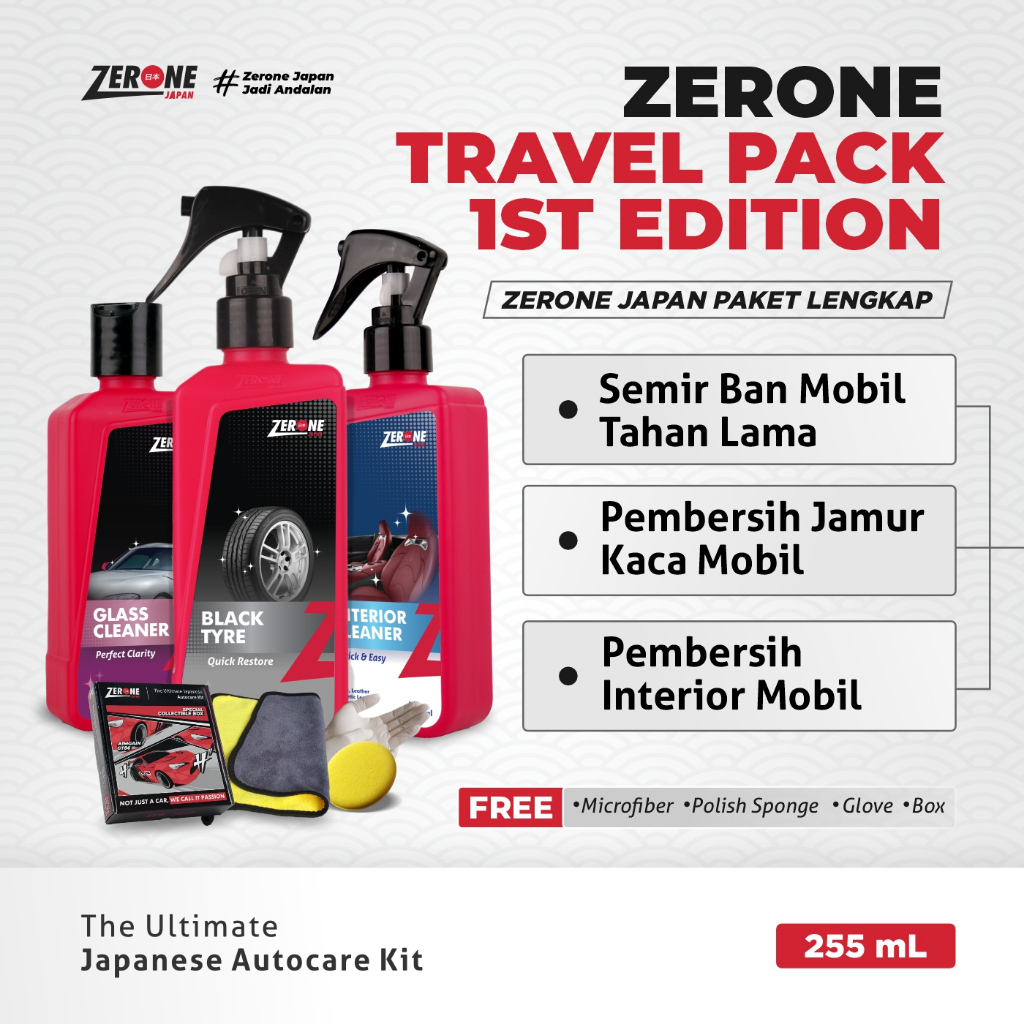 Zerone Japan Paket Perawatan Pembersih Interior Penghilang Jamur Kaca Mobil Semir Ban Autocare
