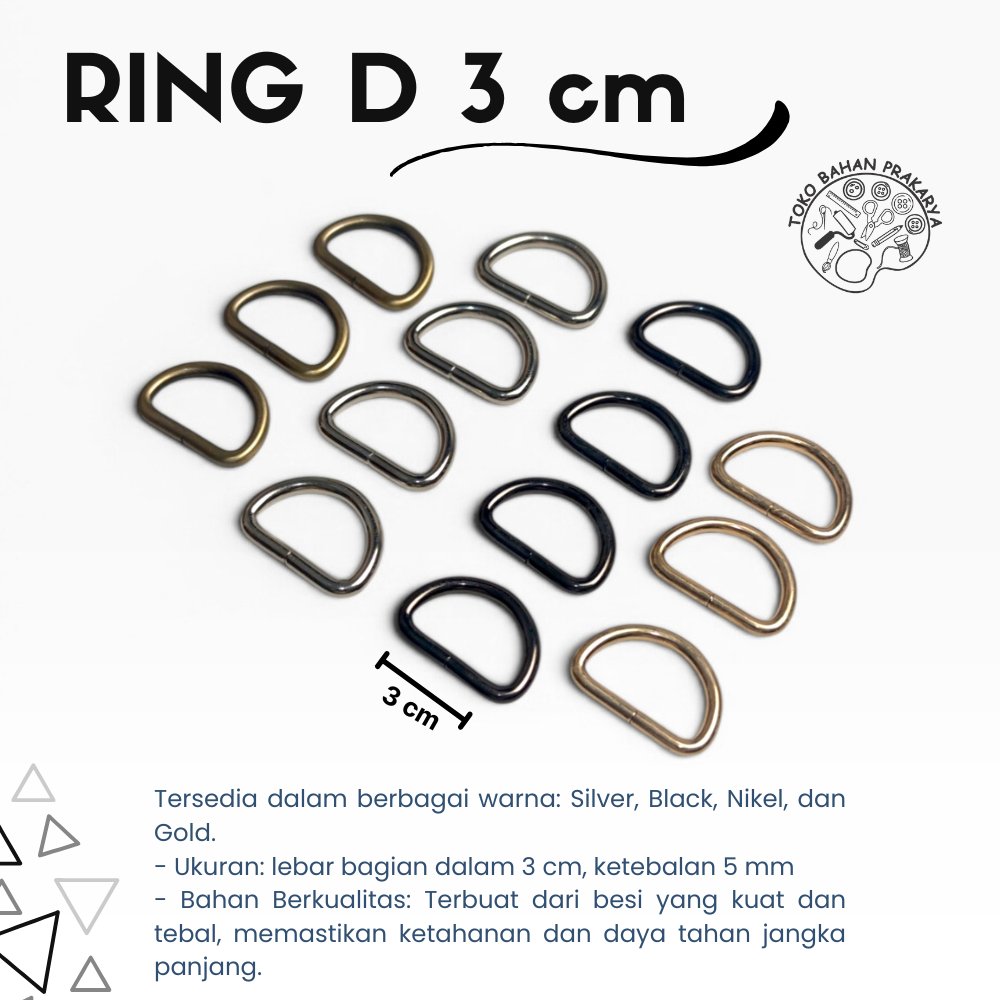 Ring D 3 cm Tebal ATG Bakar Silver Black Nikel BN Dan Gold/ Aksesoris Pengait Tas/ Ring D Besi Ukura