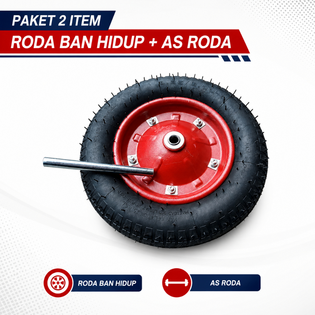 Ban Gerobak Dorong Komplit Hidup / + As Roda – Ban Isi Angin & Velg Besi Anti Karat ARCO
