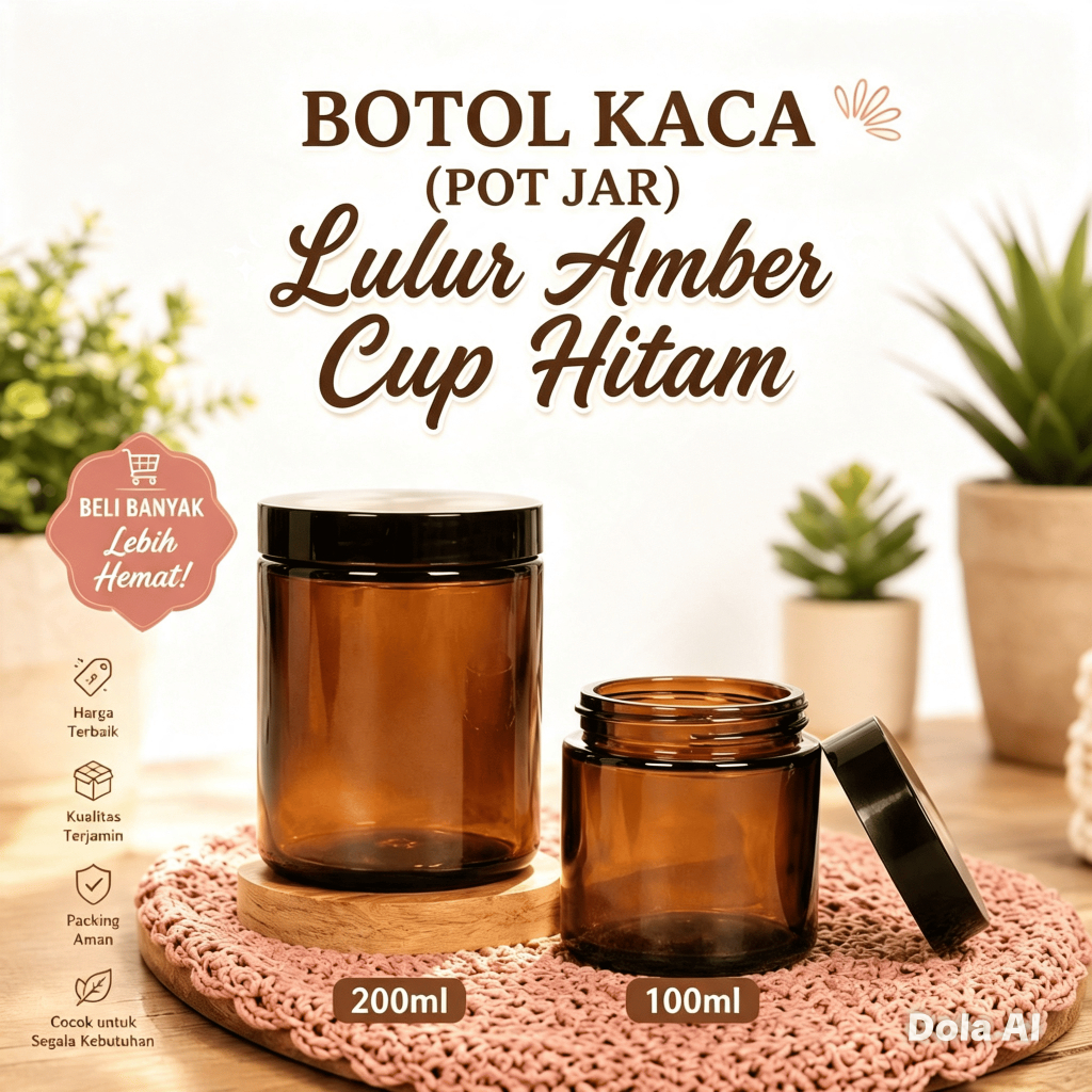 Botol  Kaca Lulur 100ml 200ml Wadah Kaca Amber Coklat Glass Cream Jar Pomade Wax 100gram 200gram  Po
