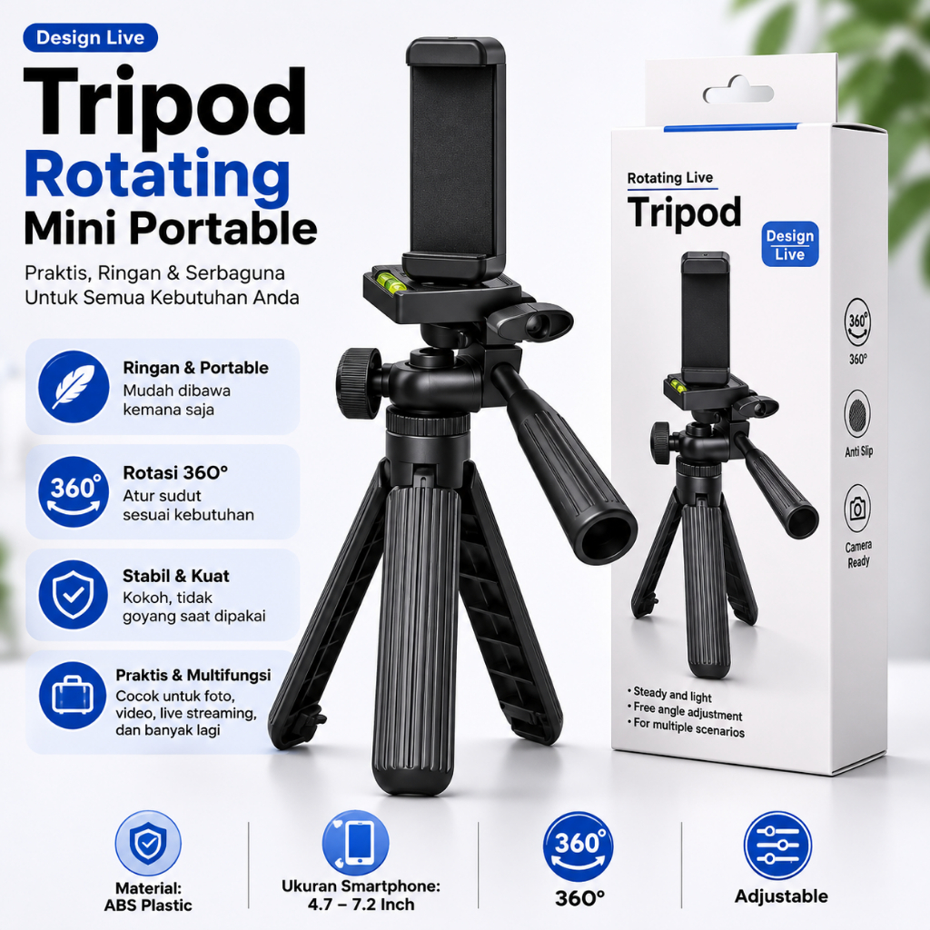Tripod HP D-06 Rotasi 360° Stand Holder Smartphone | Tripod Mini Portable | Penyangga HP Stabil & Ku