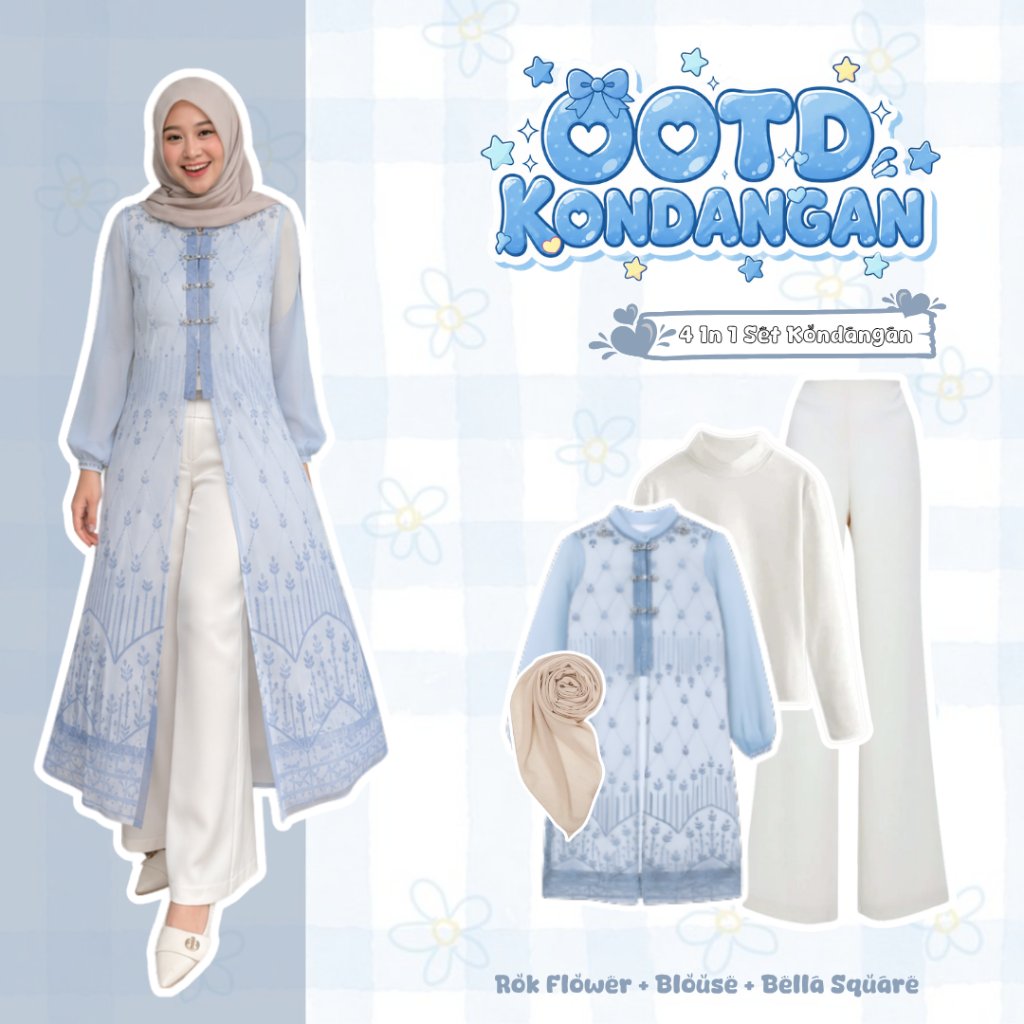 4 In 1 Set OOTD Kondangan One Set Brukat + Manset + Celana Cutbray + Hijab Set Kebaya Modern Janggan