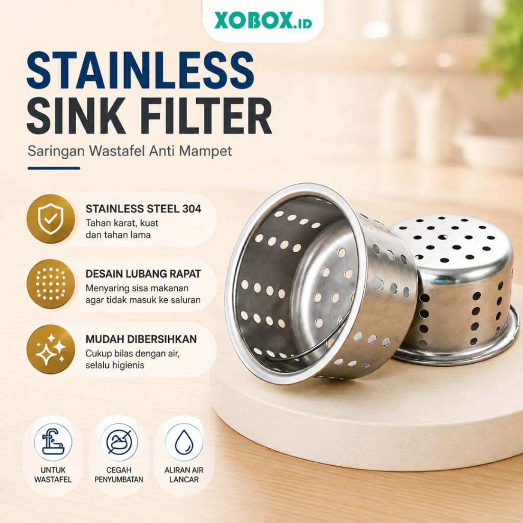 Saringan Wastafel Saringan Sink Stainless Anti Karat FIlter Afur Wastafel Pembuangan HM1044