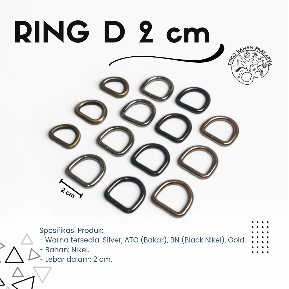 Ring D 2 cm Tebal ATG Bakar Silver Black Nikel BN Dan Gold/ Aksesoris Pengait Tas/ Ring D Besi Ukura