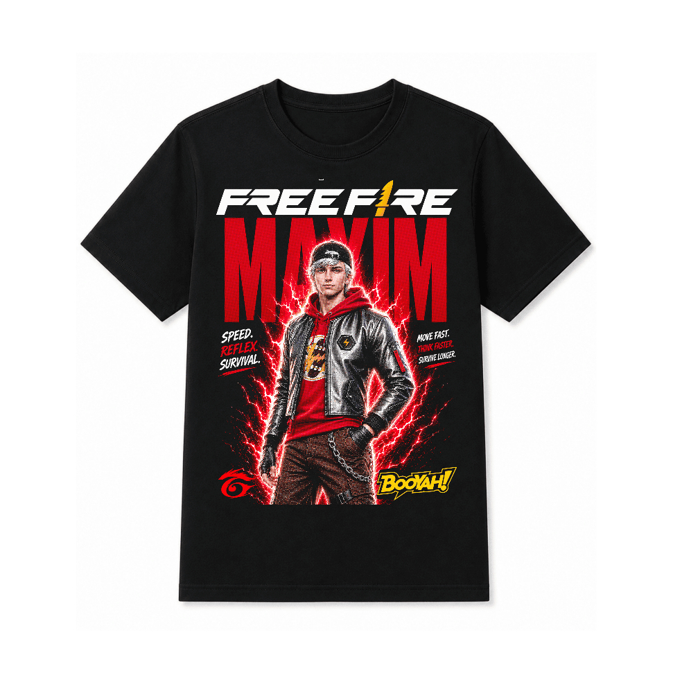 NSK CLOTH - Kaos Free Fire FF Maxim Karakter Gaming T-Shirt Hitam Pria Wanita