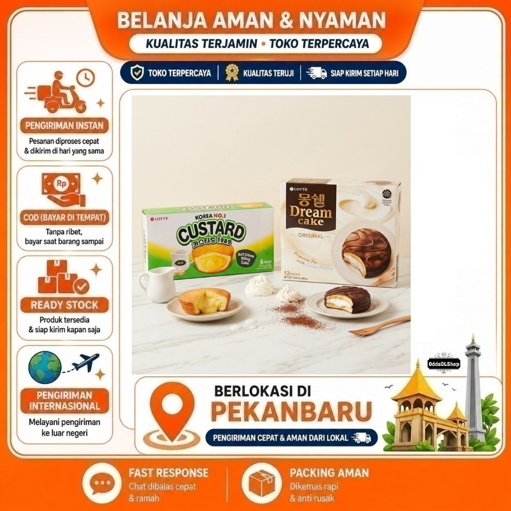 Lotte Custard Soft Creme Filling Cake, Dream Cake Original Premium Pie With Creme Filling, Kue Krim