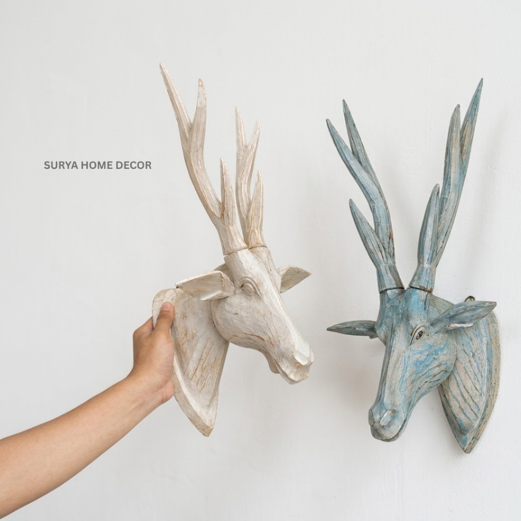 Dekorasi Dinding Patung Kelapa Kijang 50 cm - Patung Kepala Kijang Kayu - Deer Statue - Animal Statu