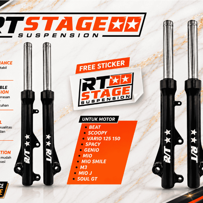 Shock Depan Shock Tabung Depan Standar Original RT Stage PNP MIO BEAT VARIO SCOOPY MIO SOUL SMILE