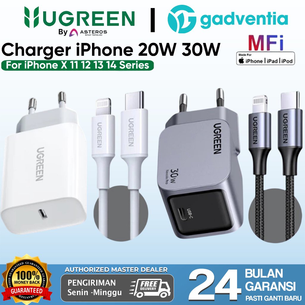 UGREEN Charger GaN N MFi iPhone 11 12 13 14 PD Type C to Lightning Fast Charging 20W 30W 65005